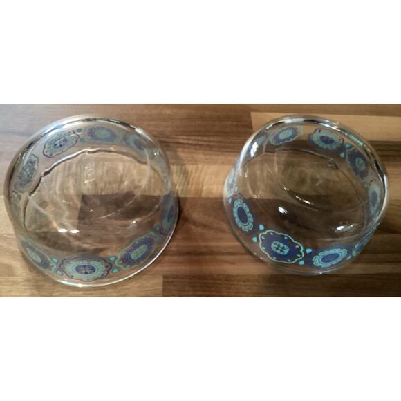 Set Of 2 Pyrex Glass Food Storage Bowls Daisy Pinwheel Turquoise Blue 7201 - Picture 10 of 10